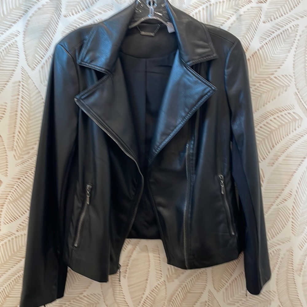 Black vegan leather biker jacket